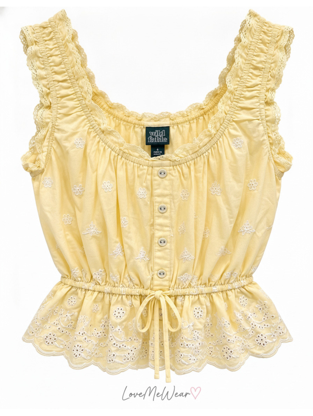 Wild Fable size S Butter Yellow Eyelet Lace Button-Up Top, Size Small